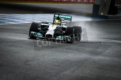 Fotobehang JEREZ, SPANJE - 31 januari: Nico Rosberg Mercedes W05 testen zijn nieuwe F1-auto op de eerste test op het circuit van Jerez in Jerez, Andalusië, Spanje op 31 januari 2014