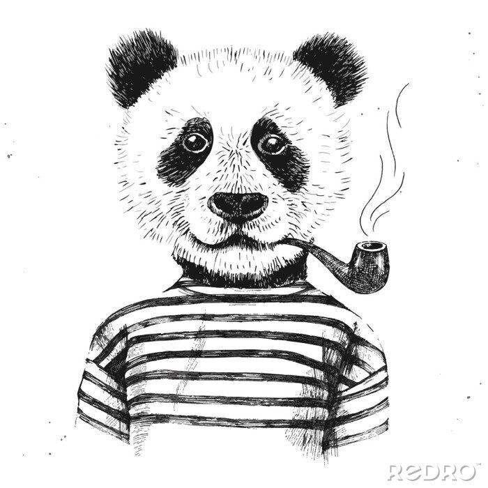 Fotobehang Jeugdschets van een panda met een pijp