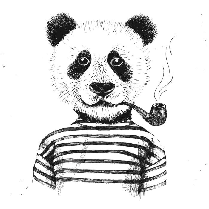 Fotobehang Jeugdschets van een panda met een pijp