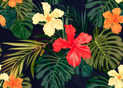 Fotobehang Jungle bloemen in een grafische stijl