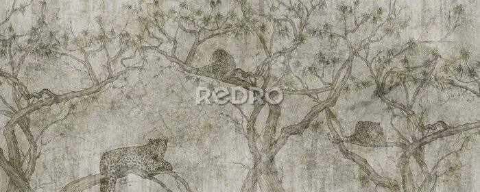 Fotobehang Jungle getextureerde illustratie