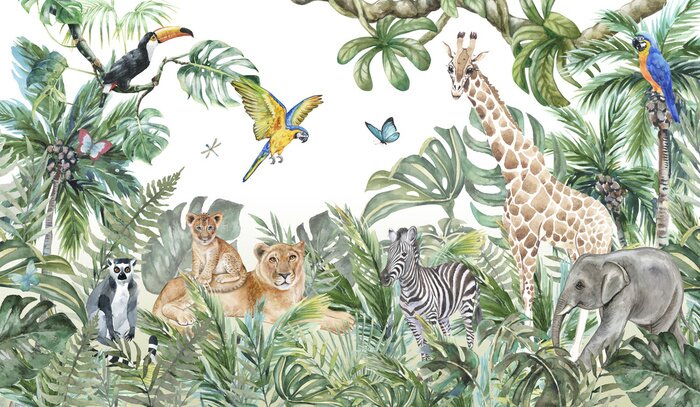 Fotobehang Jungle met dieren