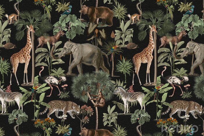 Fotobehang Jungle pattern background wild animals