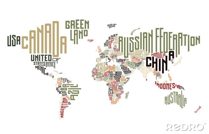 Fotobehang Kaart met namen van landen