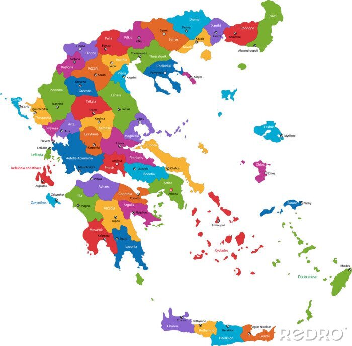 Fotobehang Kaart van de administratieve afdelingen van Griekenland