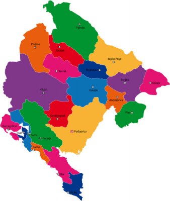 Kaart van de administratieve afdelingen van Montenegro