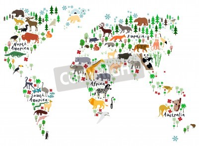 Fotobehang Kaart van dieren in de wereld