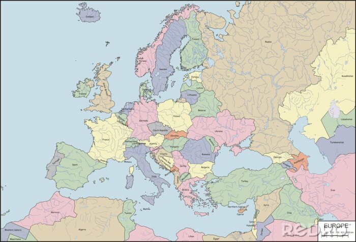 Fotobehang Kaart van Europa in gedempte kleuren