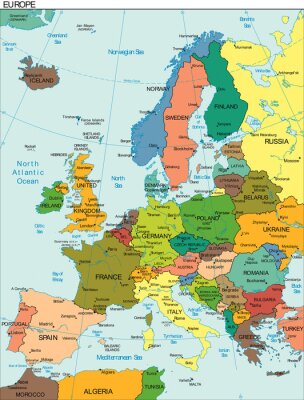 Fotobehang Kaart van Europa met cartografisch raster
