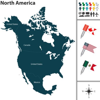 Fotobehang Kaart van Noord-Amerika
