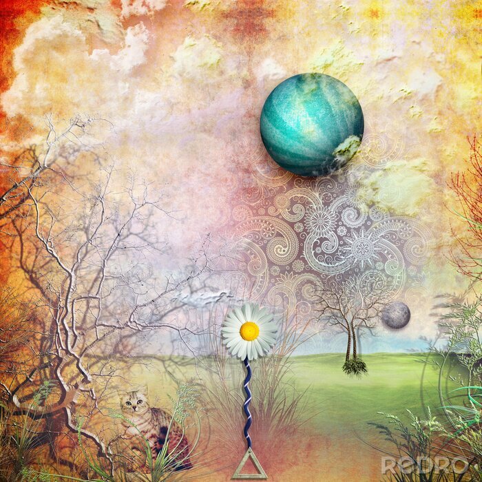 Fotobehang Kat en Daisy in de tuin