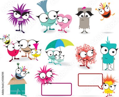 Fotobehang kawaii manga stijl schattige monsters