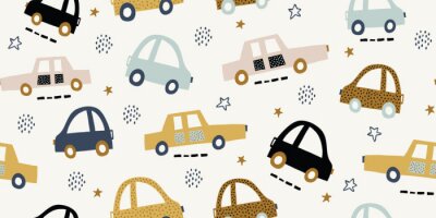 Kids handdrawn seamless pattern with colorful cars