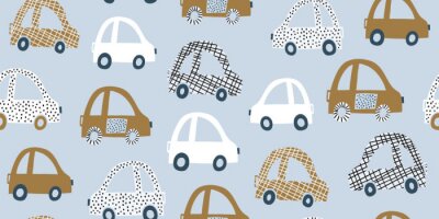 Kids handdrawn seamless pattern with colorful cars