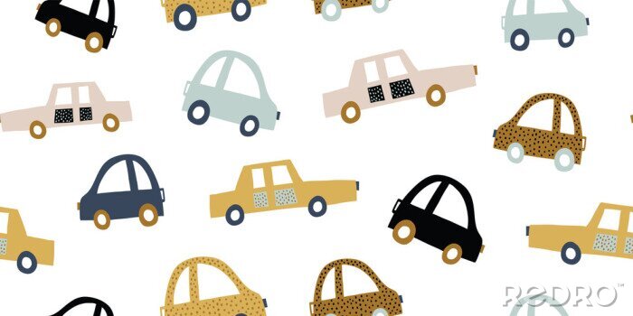 Fotobehang Kids handdrawn seamless pattern with colorful cars