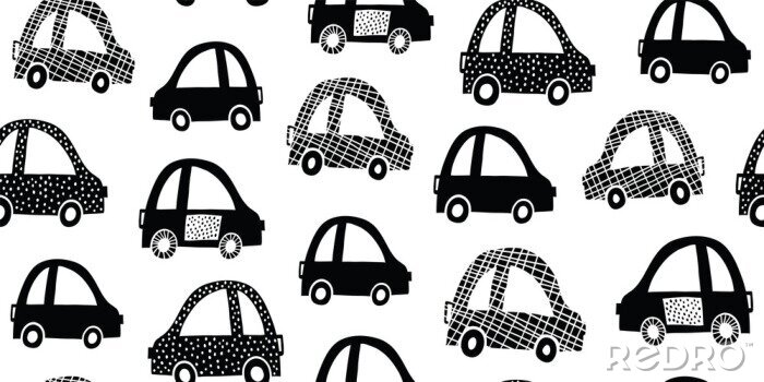 Fotobehang Kids seamless pattern with black white cute cars