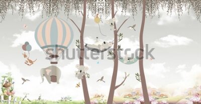 Fotobehang Kinderillustratie met exotische dieren