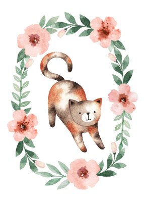Kitten en een krans van bloemen