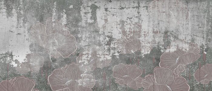 Fotobehang Klaprozen op beton