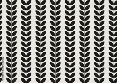 Fotobehang Klassiek scandi zwart bladerenpatroon