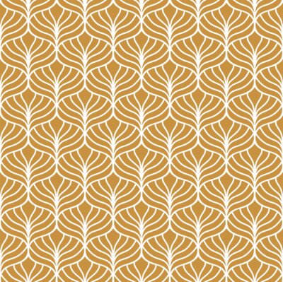 Klassieke gouden bladeren art deco naadloze patroon. Geometrische stijlvolle sieraad. Vector antieke textuur.