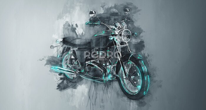 Fotobehang Klassieke motorfiets fiets in grijs