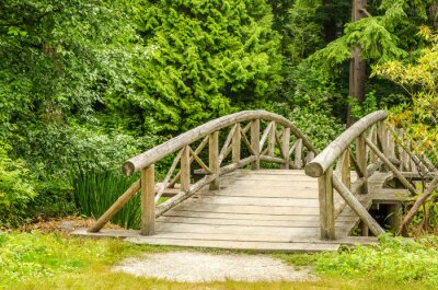 Fotobehang Kleine houten brug in een bos