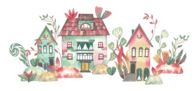 Fotobehang Kleine kleurrijke huisjes