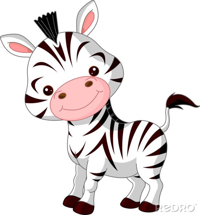 Fotobehang Kleine lachende zebra in cartoonstijl