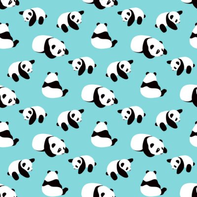 Kleine zwart-witte panda's op een blauwe achtergrond