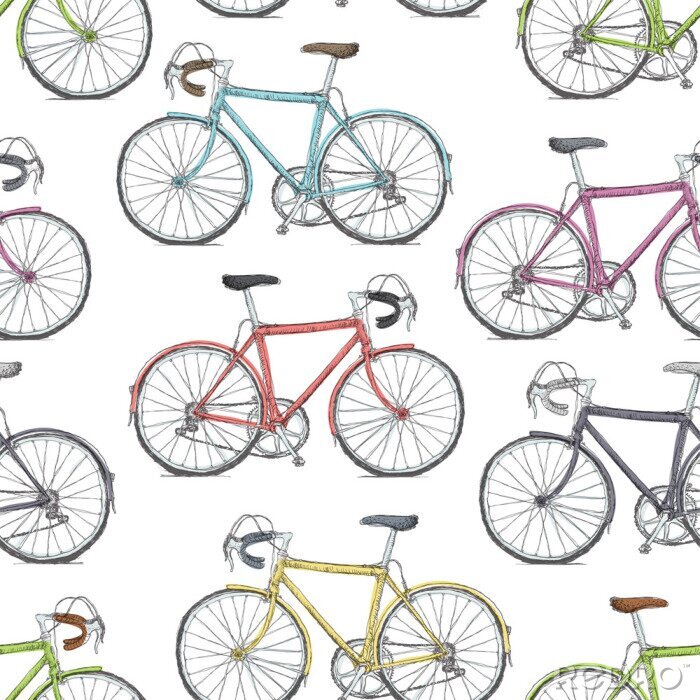 Fotobehang Kleurrijk ontwerp met fietsen op een witte achtergrond