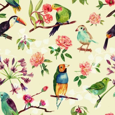 Fotobehang Kleurrijk patroon met vogels