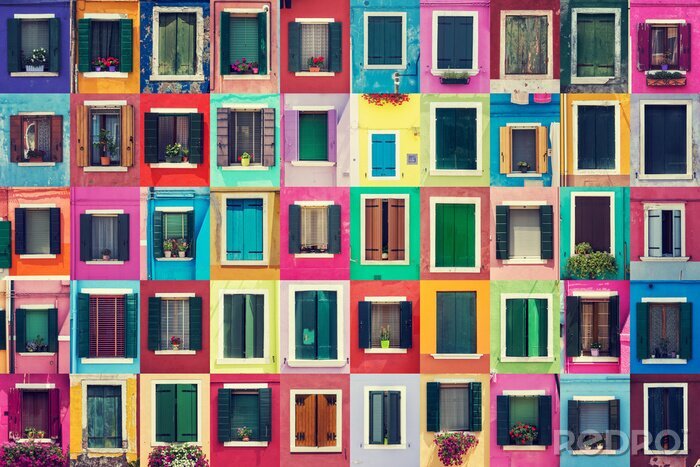 Fotobehang Kleurrijk Venetië en een collage van ramen