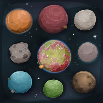 Kleurrijke afbeeldingen van planeten en asteroïden
