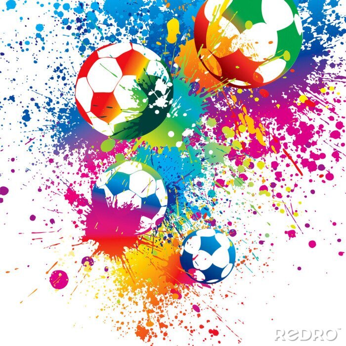 Fotobehang Kleurrijke ballen tussen verfvlekken