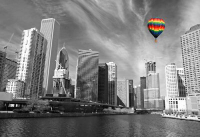 Fotobehang Kleurrijke ballon op de skyline van Chicago