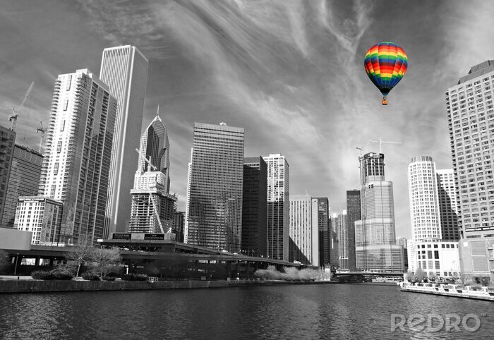 Fotobehang Kleurrijke ballon op de skyline van Chicago