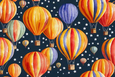 Fotobehang Kleurrijke ballonnen in de lucht met sterren