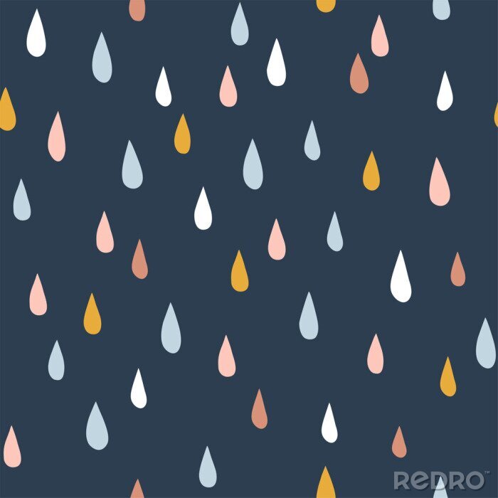 Fotobehang Kleurrijke druppels op een donkerblauwe achtergrond in Scandinavische stijl