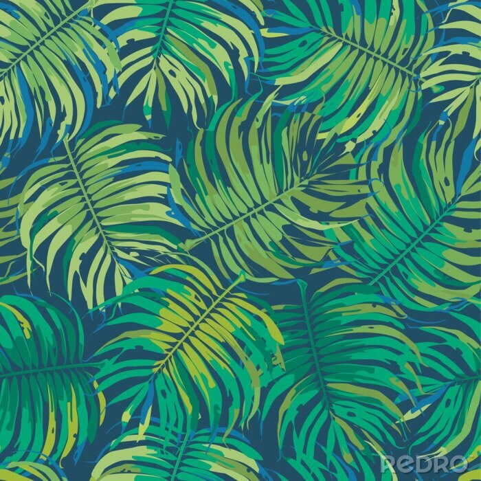 Fotobehang Kleurrijke grafische bladeren in de jungle