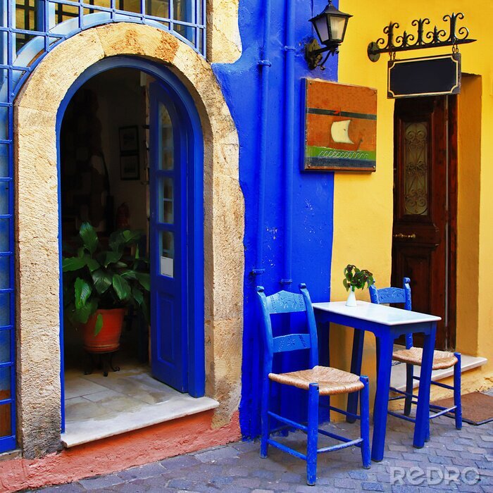 Fotobehang kleurrijke Griekse straten, Chania, Kreta