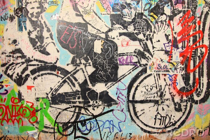 Fotobehang Kleurrijke grunge fietsgraffiti