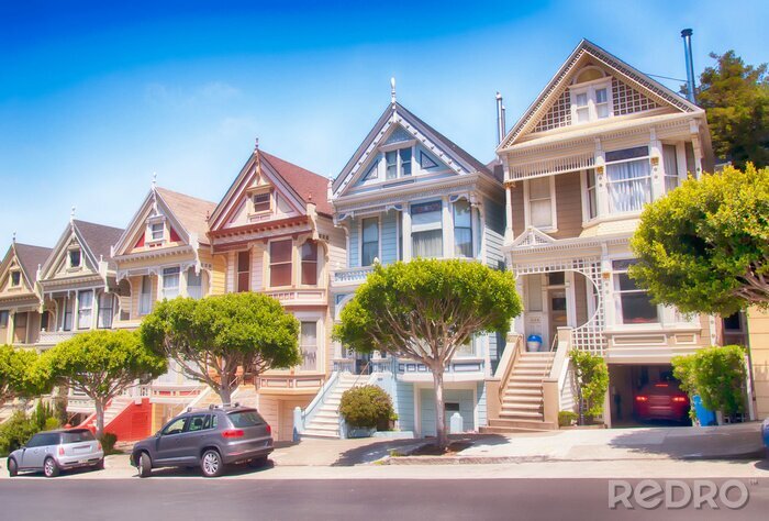 Fotobehang Kleurrijke huizen in de buitenwijken van San Francisco