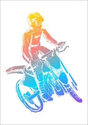 Fotobehang Kleurrijke illustratie van een man rijden motorcross