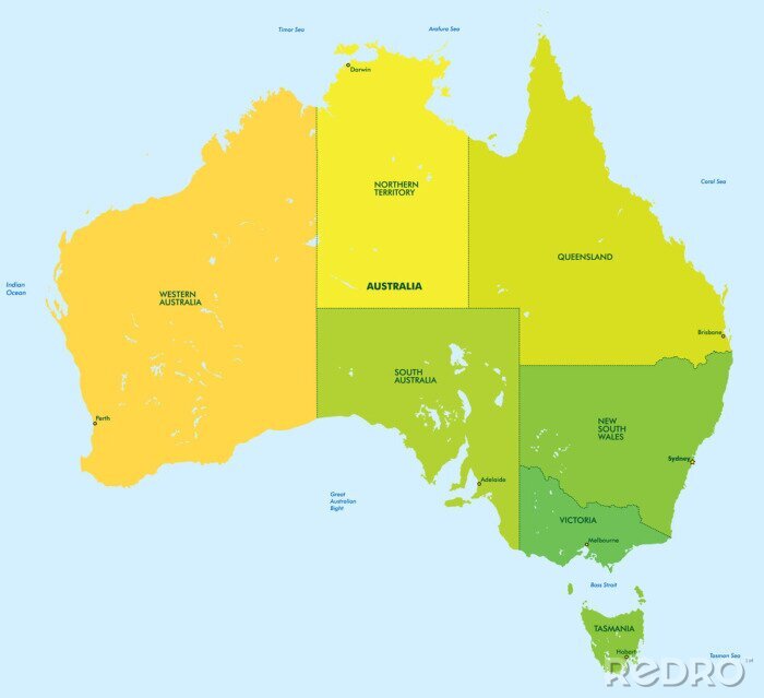 Fotobehang Kleurrijke kaart met de indeling van Australië
