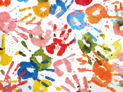 Fotobehang Kleurrijke kinderhandafdrukken op witte achtergrond