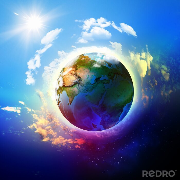 Fotobehang Kleurrijke planeet Aarde in de wolken