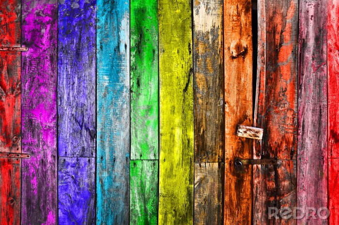 Fotobehang Kleurrijke planken wand