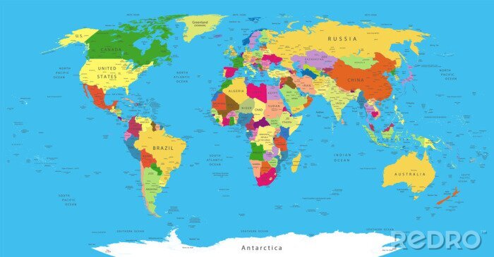 Fotobehang Kleurrijke politieke wereldkaart