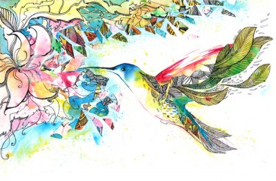 Fotobehang Kleurrijke samenstelling van vogels en planten